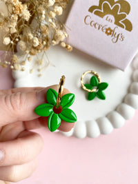 Pampilles TIARÉ vert tropical ou blanche coeur jaune - boucles d’oreilles interchangeables