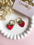 Pampilles fraise rouge à points blancs SERENA - boucles d’oreilles interchangeable