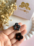 Pampilles FLORALIE réversibles noir ou bordeaux à pois - boucles d’oreilles interchangeables