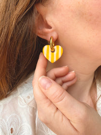Pampilles INAYA à rayures jaune mangue et beige - boucles d’oreilles interchangeables