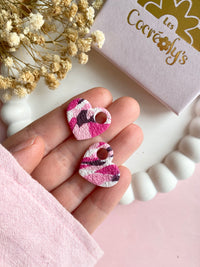 Pampilles LOUISE réversibles marbré aux couleurs prune, framboise, rose, blanc cassé - boucles d’oreilles interchangeables
