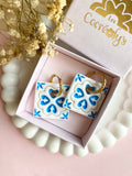 Pampilles JAYA mosaïque carré blanc bleu - boucles d’oreilles interchangeables