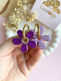 Pampilles NAÏA réversibles mauve, recto métallisé coeur pailleté et verso motifs à pois blancs - boucles d’oreilles interchangeables