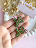 Pampilles ORIANA cactus doré rose ou vert - boucles d’oreilles interchangeables