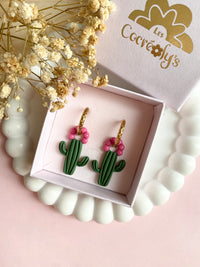 Pampilles ORIANA petit cactus simple ou avec fleur - boucles d’oreilles interchangeables