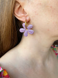 Pampilles NAÏA réversibles mauve, recto métallisé coeur pailleté et verso motifs à pois blancs - boucles d’oreilles interchangeables