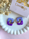 Pampilles ÉZIA framboise intense et effet quartz rose ou bleu lavande et effet quartz violet - boucles d’oreilles interchangeables