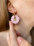 Pampilles LÉONIE rose et son coeur pailleté doré - boucles d’oreilles interchangeables