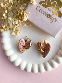 Pampilles ASTRID coeur rose poudré léopard pailleté - boucles d’oreilles interchangeables