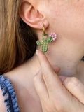 Pampilles ORIANA cactus doré rose ou vert - boucles d’oreilles interchangeables