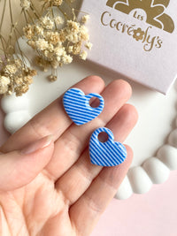Pampilles LOUISE réversibles motifs rayures bleu - boucles d’oreilles interchangeables