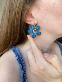 Pampilles NAÏA effet Denim bleu foncé, coeur pailleté - boucles d’oreilles interchangeables