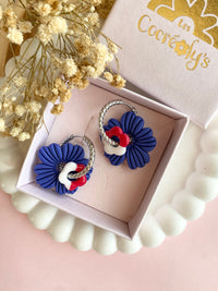 Pampilles ODINA bleu roi + FLORETTE blanc rouge - boucles d’oreilles interchangeables