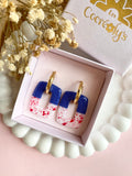 Pampilles ÉZIA bleu blanc éclats rouge - boucles d’oreilles interchangeables