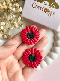 Pampilles LÉONIE rouge cerise et noir version coquelicot - boucles d’oreilles interchangeables