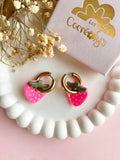 Pampilles fraise rose fluo SERENA - boucles d’oreilles interchangeable