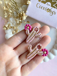 Pampilles ORIANA cactus doré rose ou vert - boucles d’oreilles interchangeables