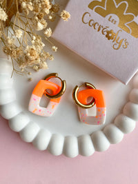 Pampilles ÉZIA orange fluo et blanc éclats rose orange fluo - boucles d’oreilles interchangeables