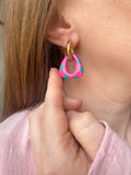 Pampilles AMBRE réversibles framboise motifs à pois vert émeraude - boucles d’oreilles interchangeables