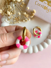 Pampilles MAËLLE petite bouée rose fluo ou orange fluo - boucles d’oreilles interchangeables