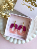 Pampilles ÉZIA framboise intense et effet quartz rose ou bleu lavande et effet quartz violet - boucles d’oreilles interchangeables