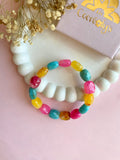 Bracelet SUZIE en perles acrylique rose jaune bleu - pour charm's interchangeables