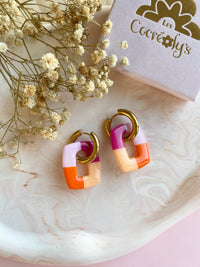Pampilles ÉZIA couleurs mandarine pêche framboise rose pétale - boucles d’oreilles interchangeables