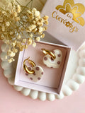 Pampilles INAYA réversibles beige avec motif à pois nude - boucles d’oreilles interchangeables