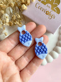 Pampilles RAFAEL petit poisson bleu dragée et bleu nacré - boucles d’oreilles interchangeables