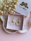 Pampilles FLORALIE abricot , doré ou blanche éclats doré - boucles d’oreilles interchangeables