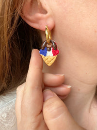 Pampilles SÉLIA petite glace bleu blanc rouge - boucles d’oreilles interchangeables