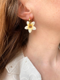 Pampilles TIARÉ vert tropical ou blanche coeur jaune - boucles d’oreilles interchangeables