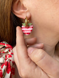Pampilles fraise à rayures rouge cerise et rose doux SERENA - boucles d’oreilles interchangeable