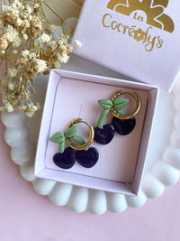 Pampilles cerise noire couleur prune SERENA - boucles d’oreilles interchangeables