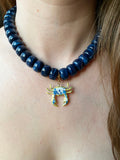 Charm's PACO petit crabe motifs fleuris bleu doré - charm's interchangeables