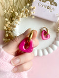 Pampilles AMBRE blanche fleuri rose ou uni framboise - boucles d’oreilles interchangeables