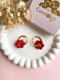Pampilles MARIETTE rouge cerise ou terracotta nacré ou doré réversibles - boucles d’oreilles interchangeables