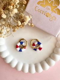Pampilles MAËLLE petite bouée bleu blanc rouge - boucles d’oreilles interchangeables