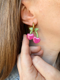 Pampilles cerise couleur framboise intense SERENA - boucles d’oreilles interchangeables