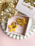 Pampilles DAPHNÉ étoile de mer réversibles couleur jaune mangue et doré - boucles d’oreilles interchangeables