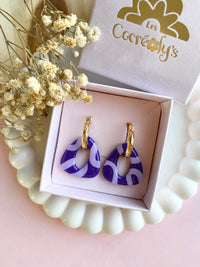 Pampilles AMBRE réversibles cassis motifs couleur lilas - boucles d’oreilles interchangeables