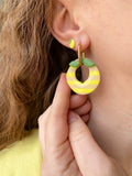 Pampilles SOËLLE citron à rayures jaune et lin - boucles d’oreilles interchangeables