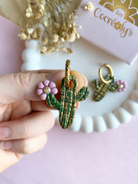 Pampilles ORIANA cactus doré rose ou vert - boucles d’oreilles interchangeables