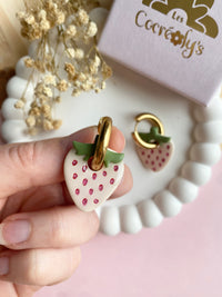Pampilles fraise beige à points rosé rouge SERENA - boucles d’oreilles interchangeable