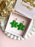 Pampilles TIARÉ vert tropical ou blanche coeur jaune - boucles d’oreilles interchangeables