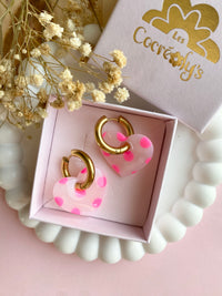 Pampilles INAYA translucide avec motif à pois rose fluo - boucles d’oreilles interchangeables