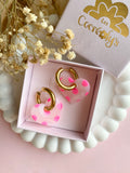 Pampilles INAYA translucide avec motif à pois rose fluo - boucles d’oreilles interchangeables