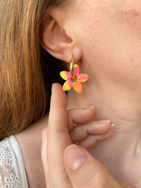 Pampilles TIARÉ marbré fluo pointe de doré - boucles d’oreilles interchangeables