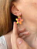 Pampilles TIARÉ marbré fluo pointe de doré - boucles d’oreilles interchangeables