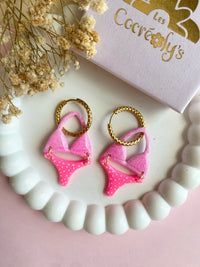 Pampilles BLOOM bikini rose pailletés et pois - boucles d’oreilles interchangeables